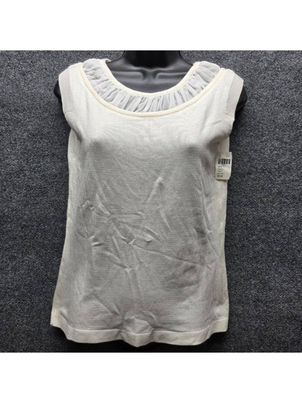 Sharagano Studio Gathered Neck Tank Top S Ivory Feminine Soft Girl Coquette Y2K